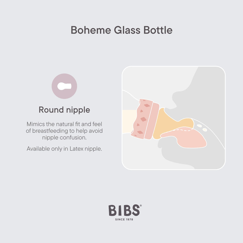 BIBS Boheme glass bottle can be frozen, microwaved, and boiled.