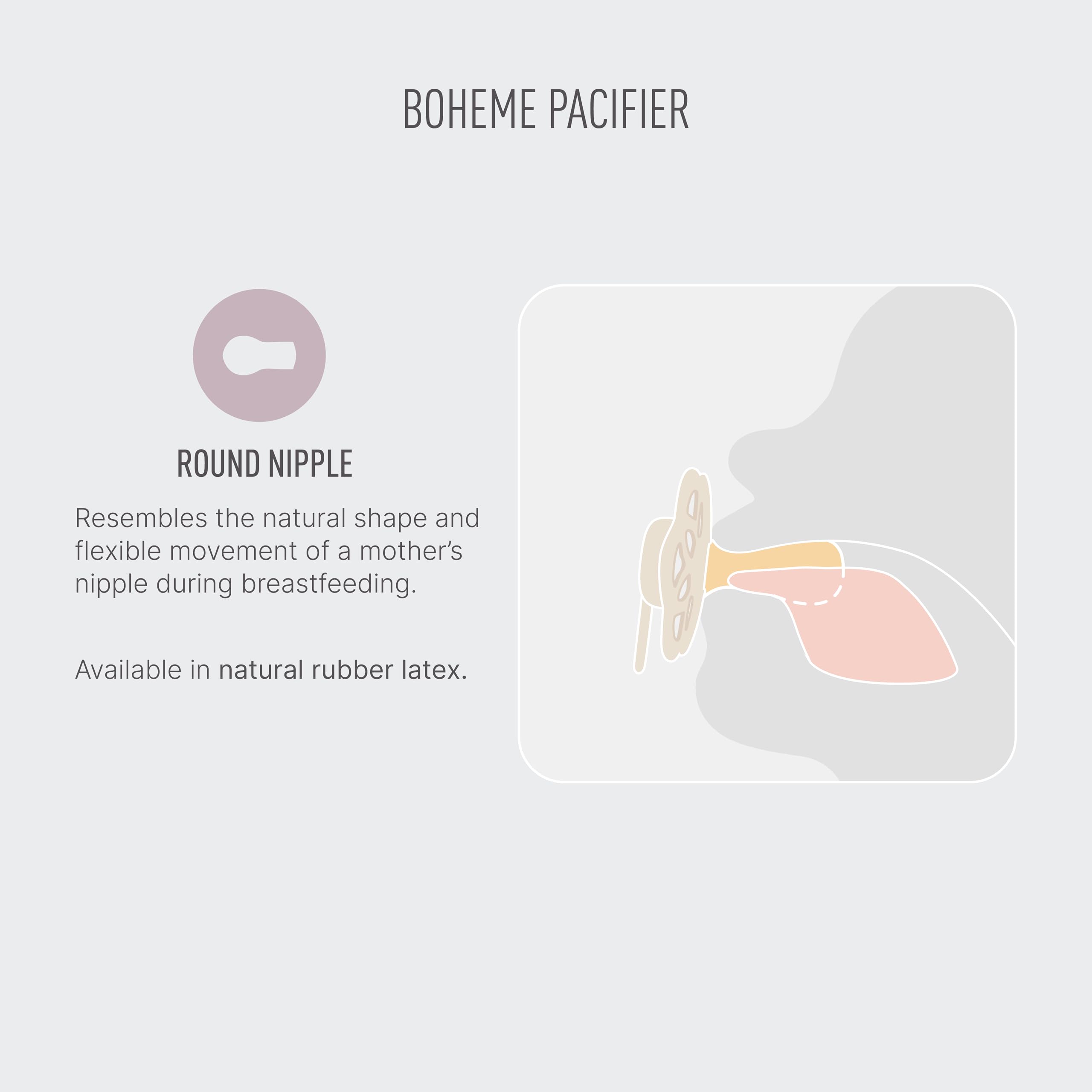 Two-pack Boheme pacifiers in cloud and blush colors for easy daily use