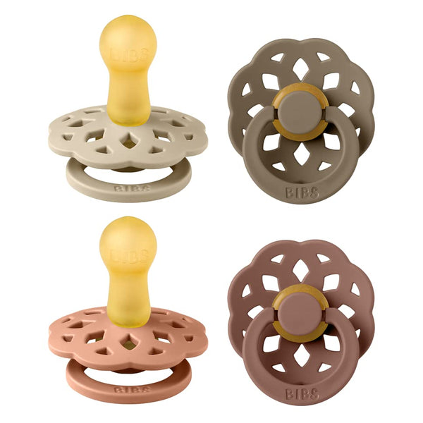 BIBS Boheme 4-pack peach mix pacifiers, front view for versatile soothing.
