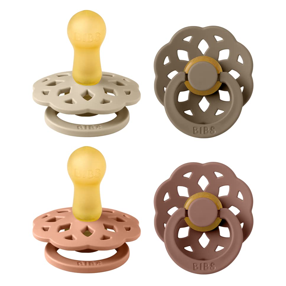 BIBS Boheme 4-pack peach mix pacifiers, front view for versatile soothing.