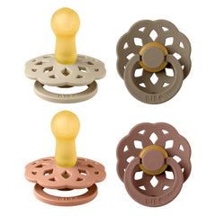 BIBS Boheme 4-pack peach mix pacifiers, front view for versatile soothing.