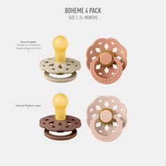 BIBS Boheme Soother round nipple closeup highlights natural latex softness for baby comfort