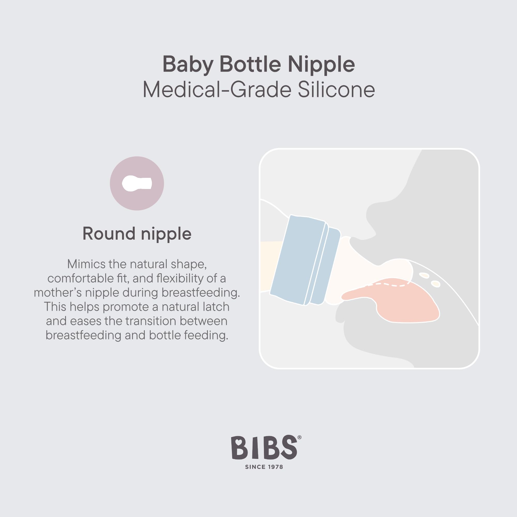 BIBS slim, easy-grip ivory bottle designed for tiny hands.