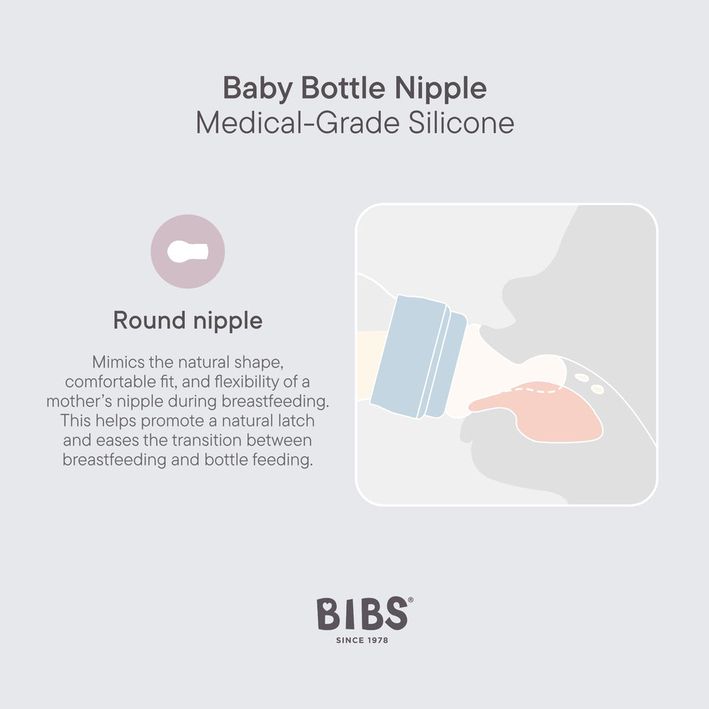 BIBS slim, easy-grip ivory bottle designed for tiny hands.