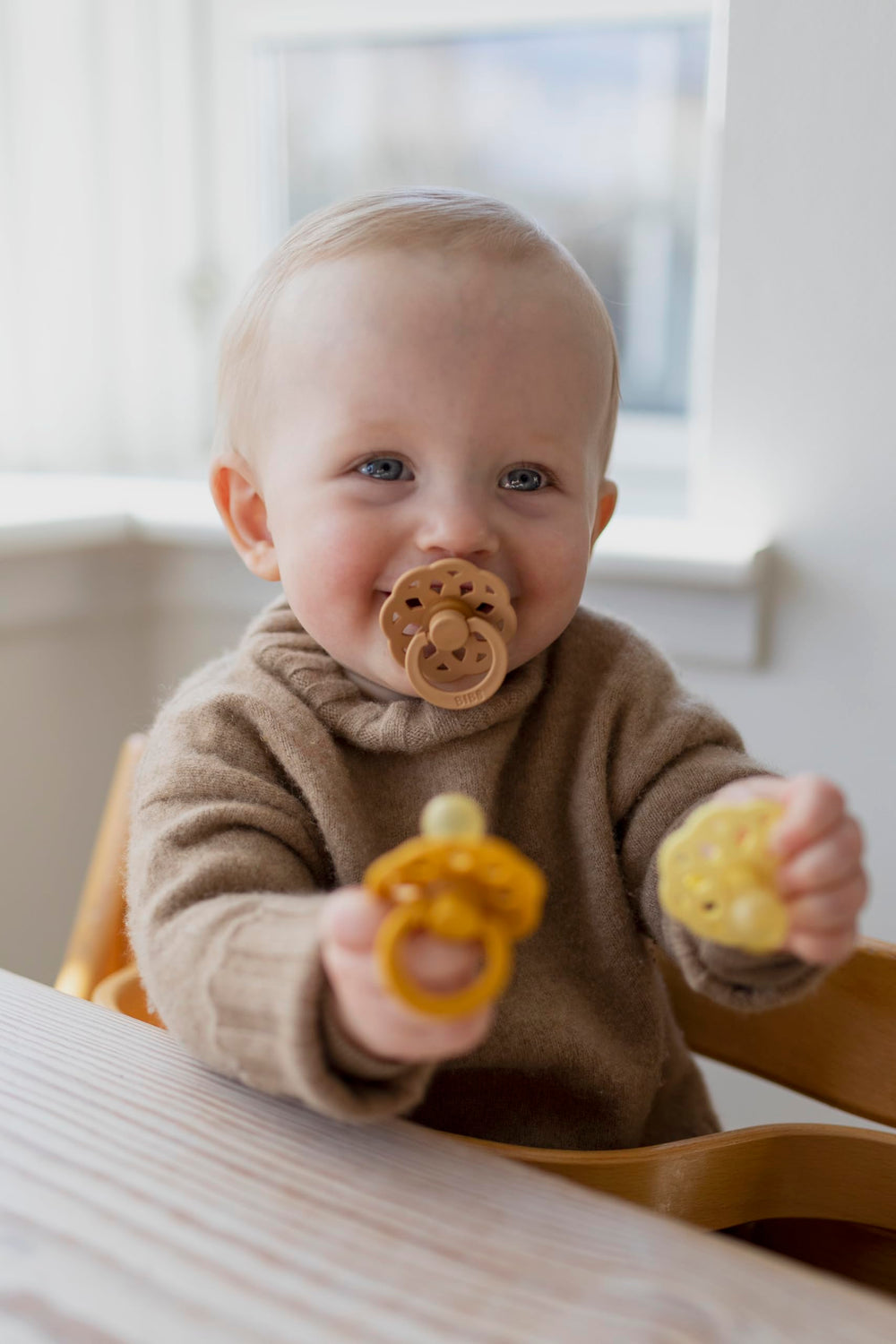 BPA-free BIBS pacifier in vanilla-pine, safe materials