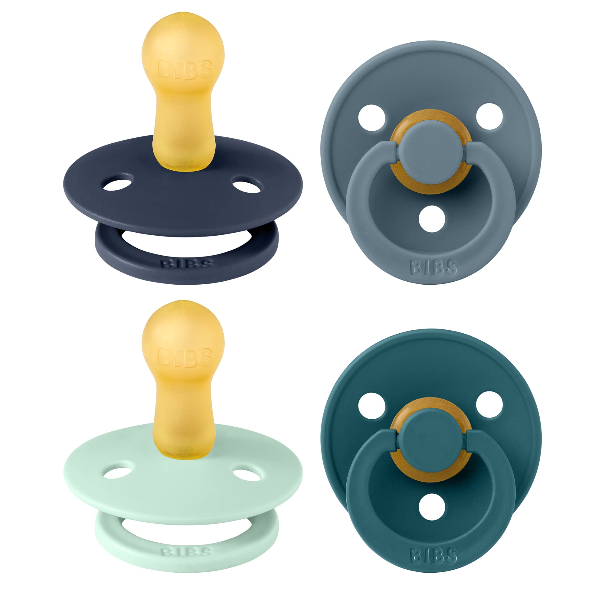 BIBS Colour 4-pack round-nipple pacifier for soothing babies with natural latex comfort