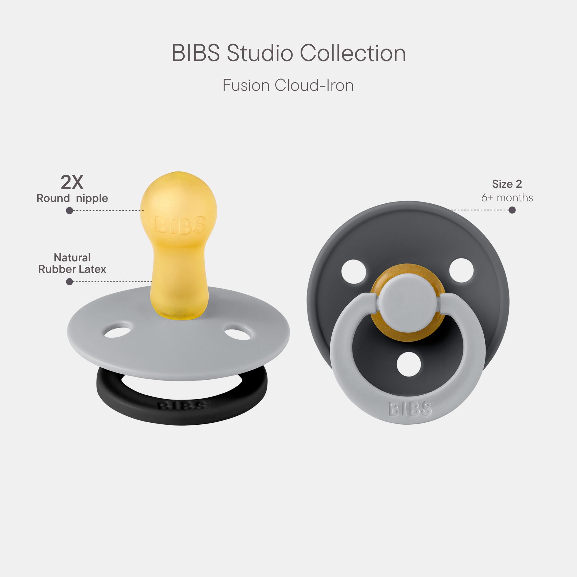 BIBS Colour Studio pacifier Iron hue highlights durable Danish craftsmanship.