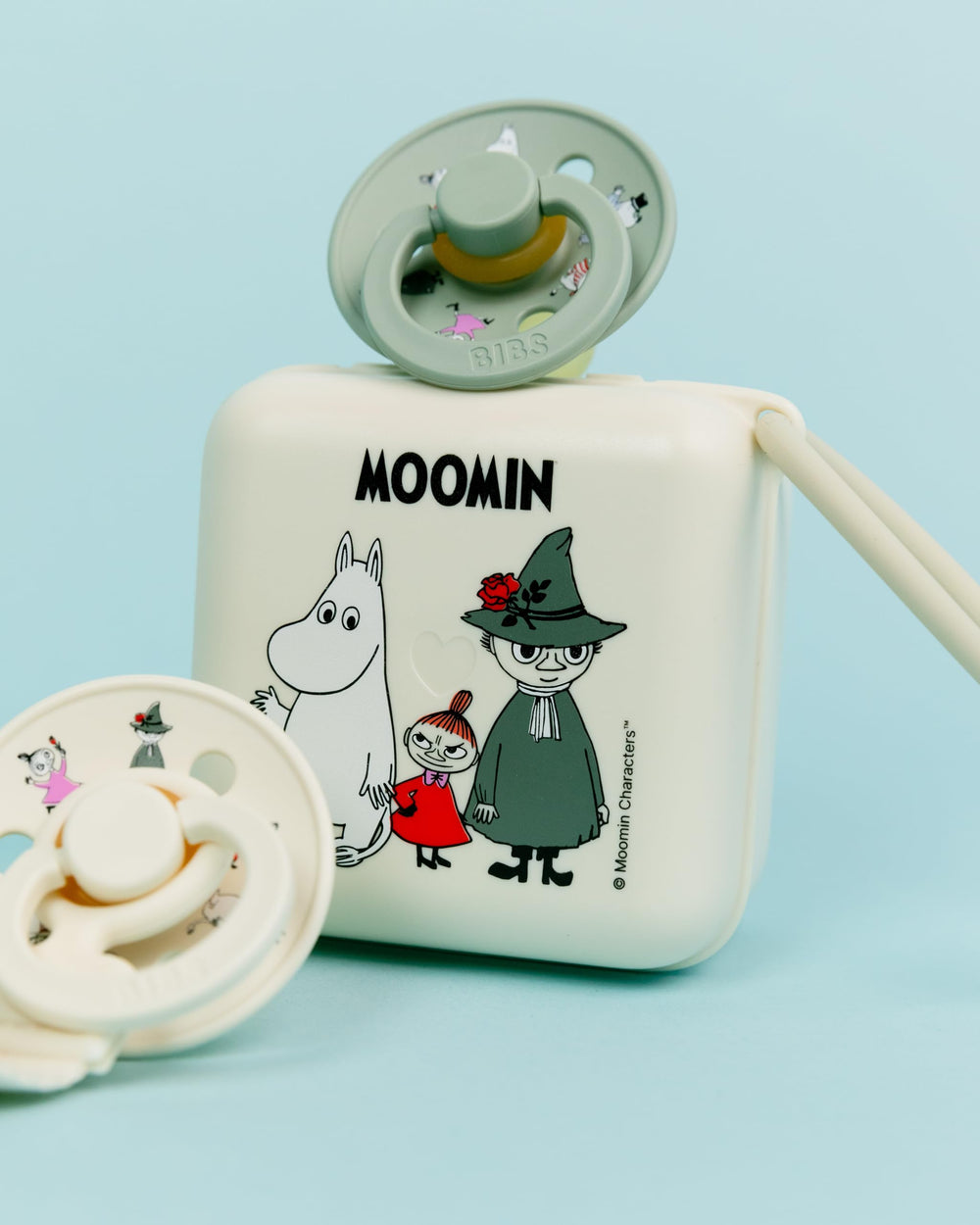 BIBS Moomins pacifier box Danish design uses safe materials.