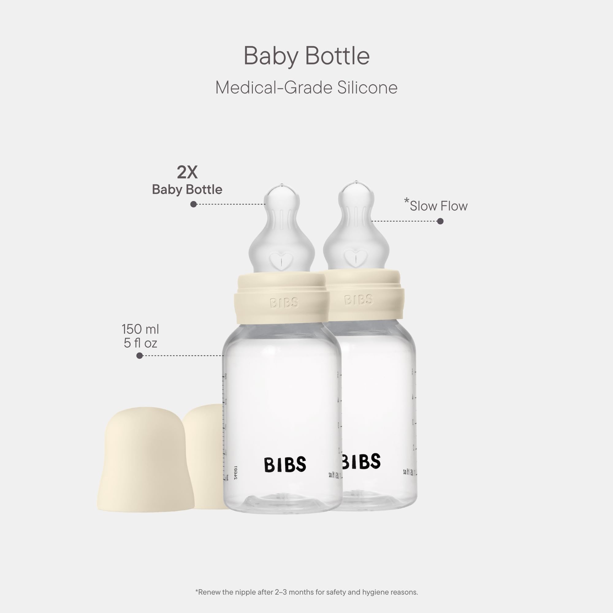 BIBS silicone nipple close-up highlighting round design in ivory.