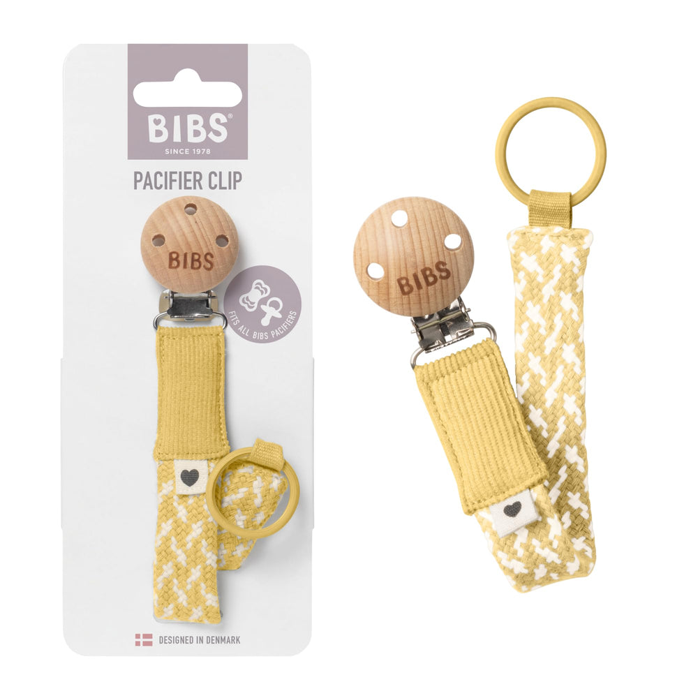 BIBS Paci Braid Dummy Chain in organic cotton, pale butter, keeps pacifier handy.