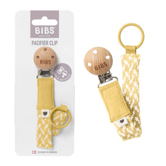 BIBS Paci Braid Dummy Chain in organic cotton, pale butter, keeps pacifier handy.