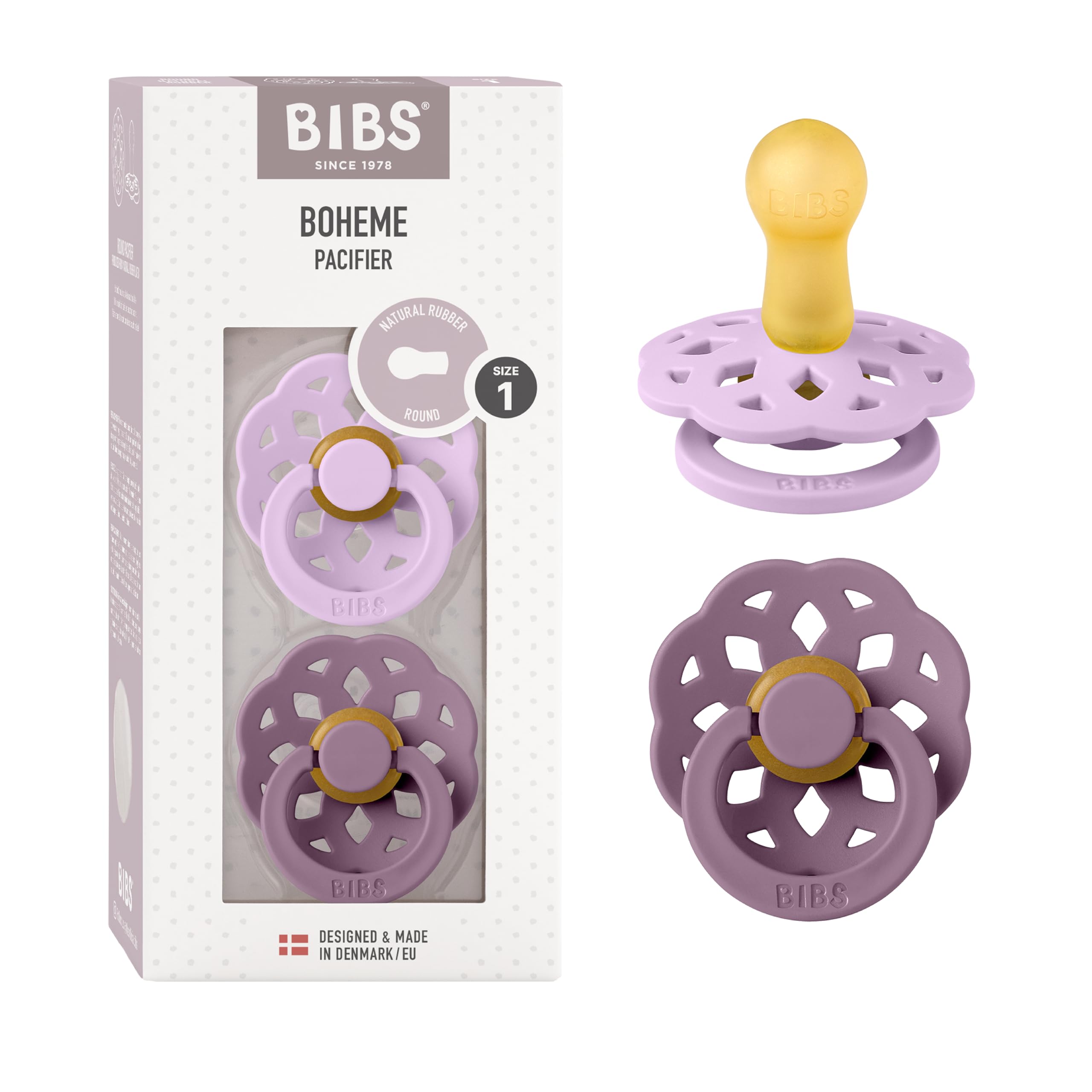BIBS Boheme 2-pack pacifier in Violet Sky Mauve for soothing comfort