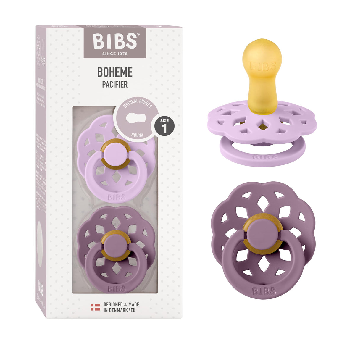 BIBS Boheme 2-pack pacifier in Violet Sky Mauve for soothing comfort