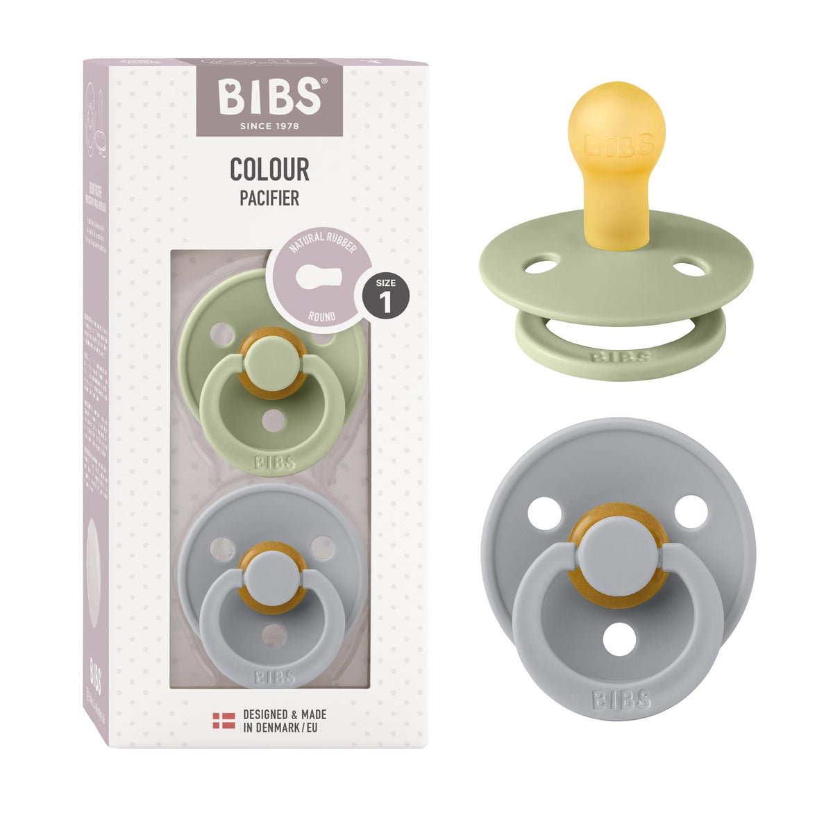 BIBS pacifier Sage Cloud front view for calming soothing