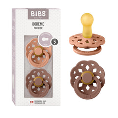 BIBS Pacifiers Boheme Peach round nipple in soft natural latex providing soothing comfort.