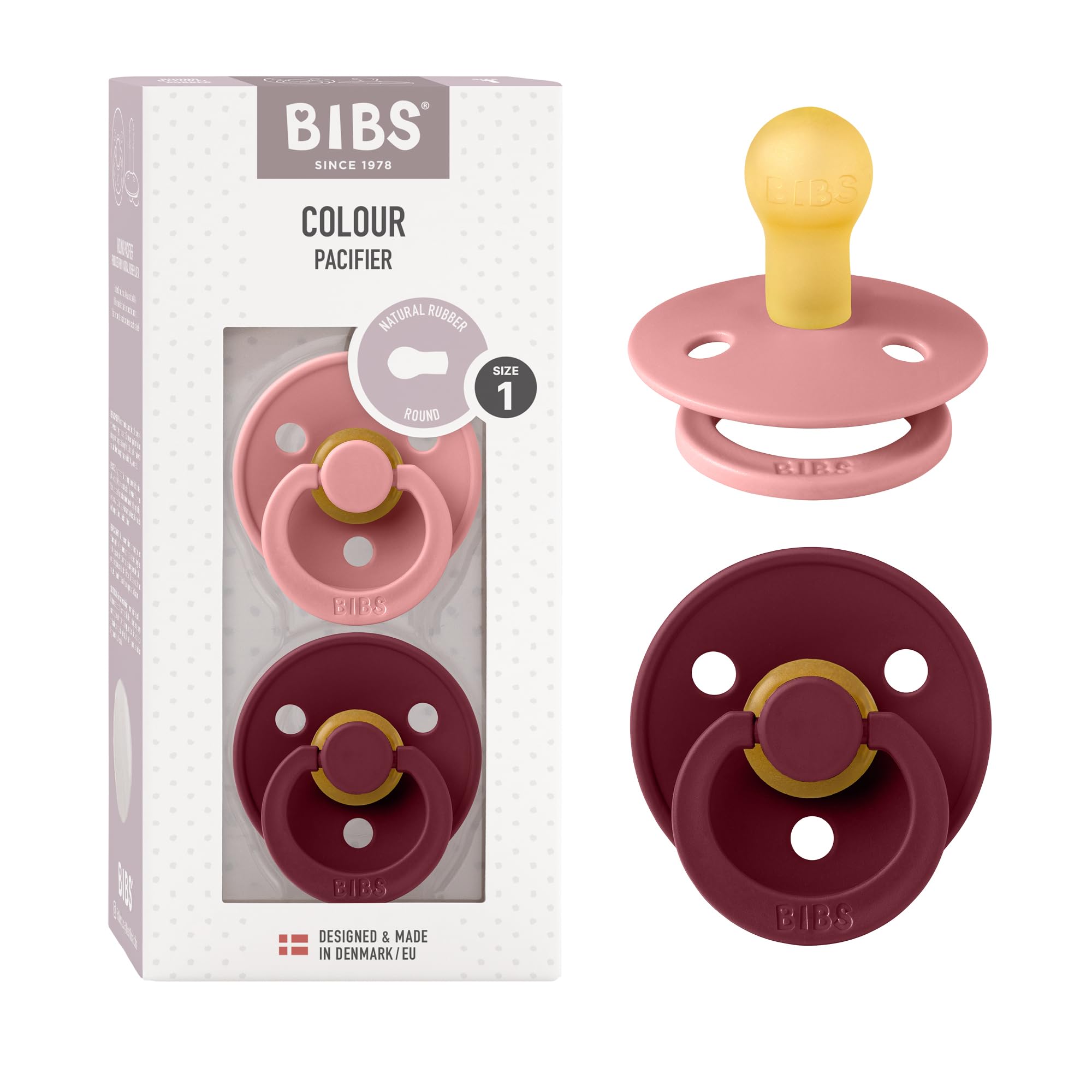 BIBS pacifiers colour collection dusty pink elderberry pack 2 for newborn soothing