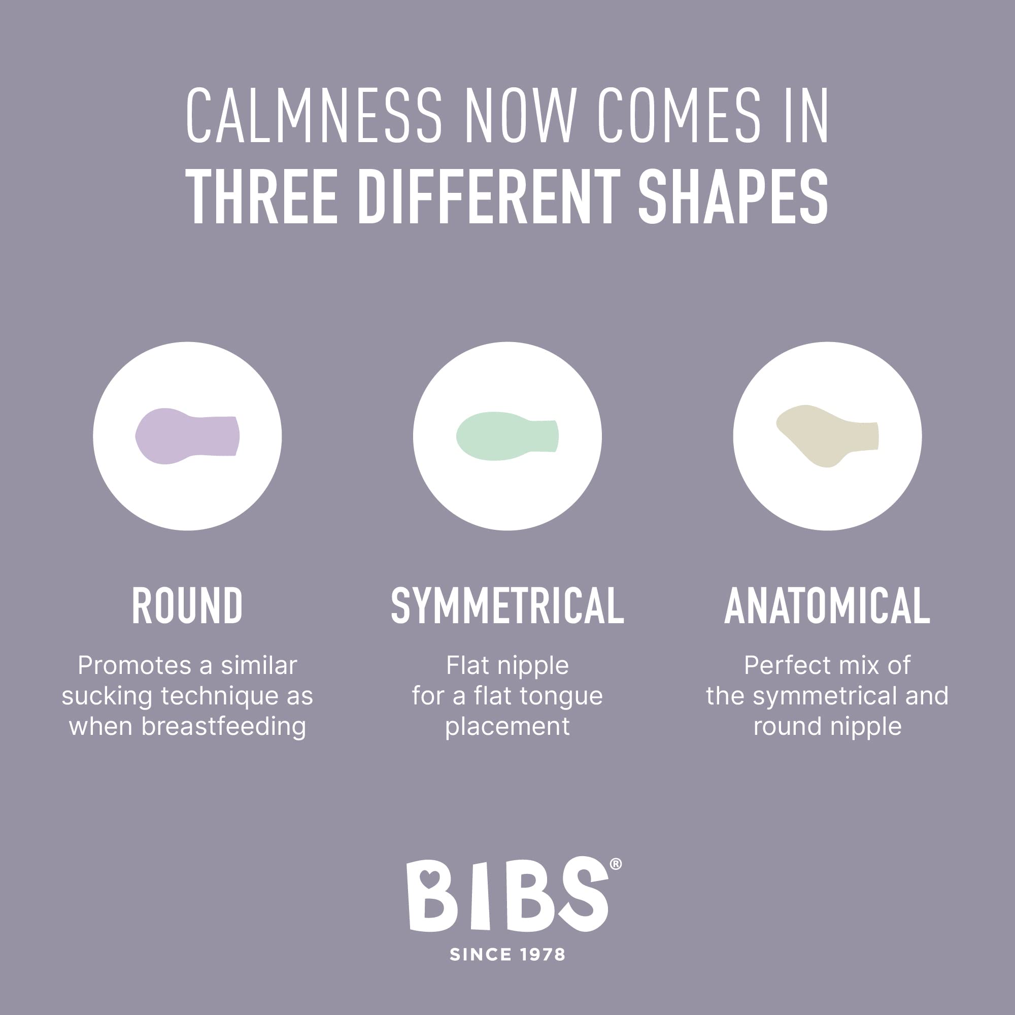 BIBS symmetrical nipple pacifier with balanced design for comfort.