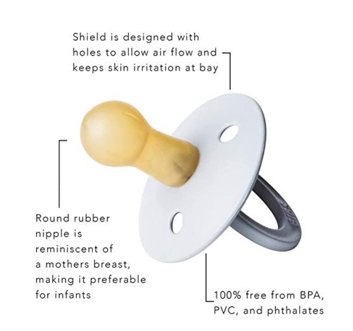 BIBS pacifiers steel blue close-up, durable latex for gentle soothing.