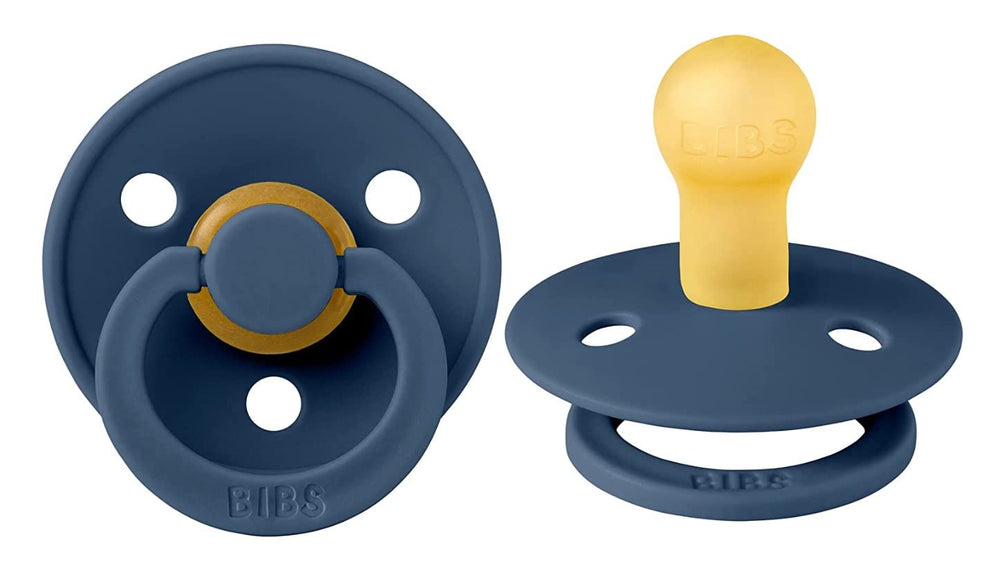BIBS pacifiers steel blue pack, front view, natural latex design for calming comfort.