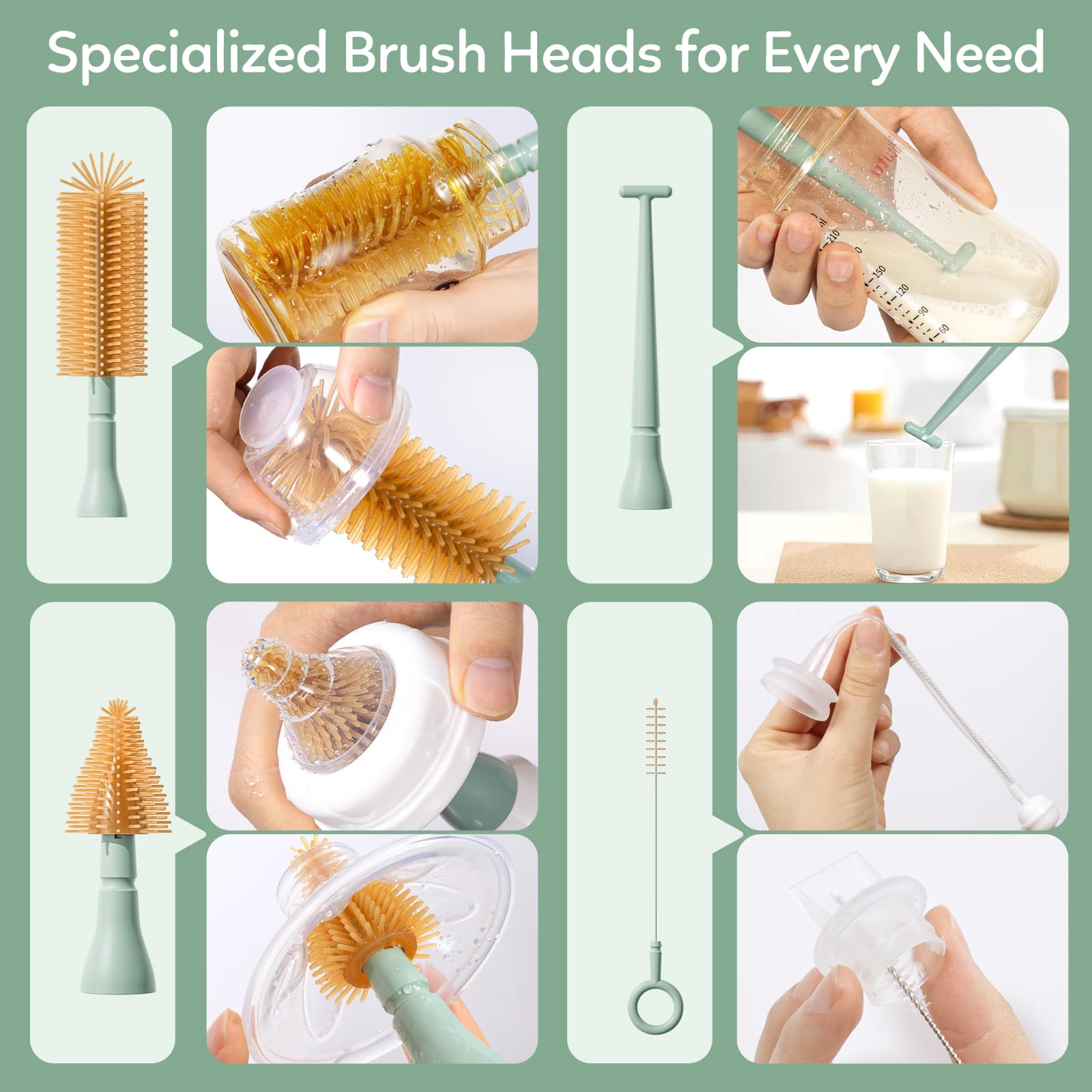 Bicboz silicone bottle brush head offers durability and boil-safe sanitization.