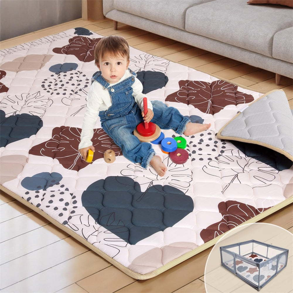 BICESTE 74x50 playpen mat with boho leaf pattern for safe floor play and exploration.