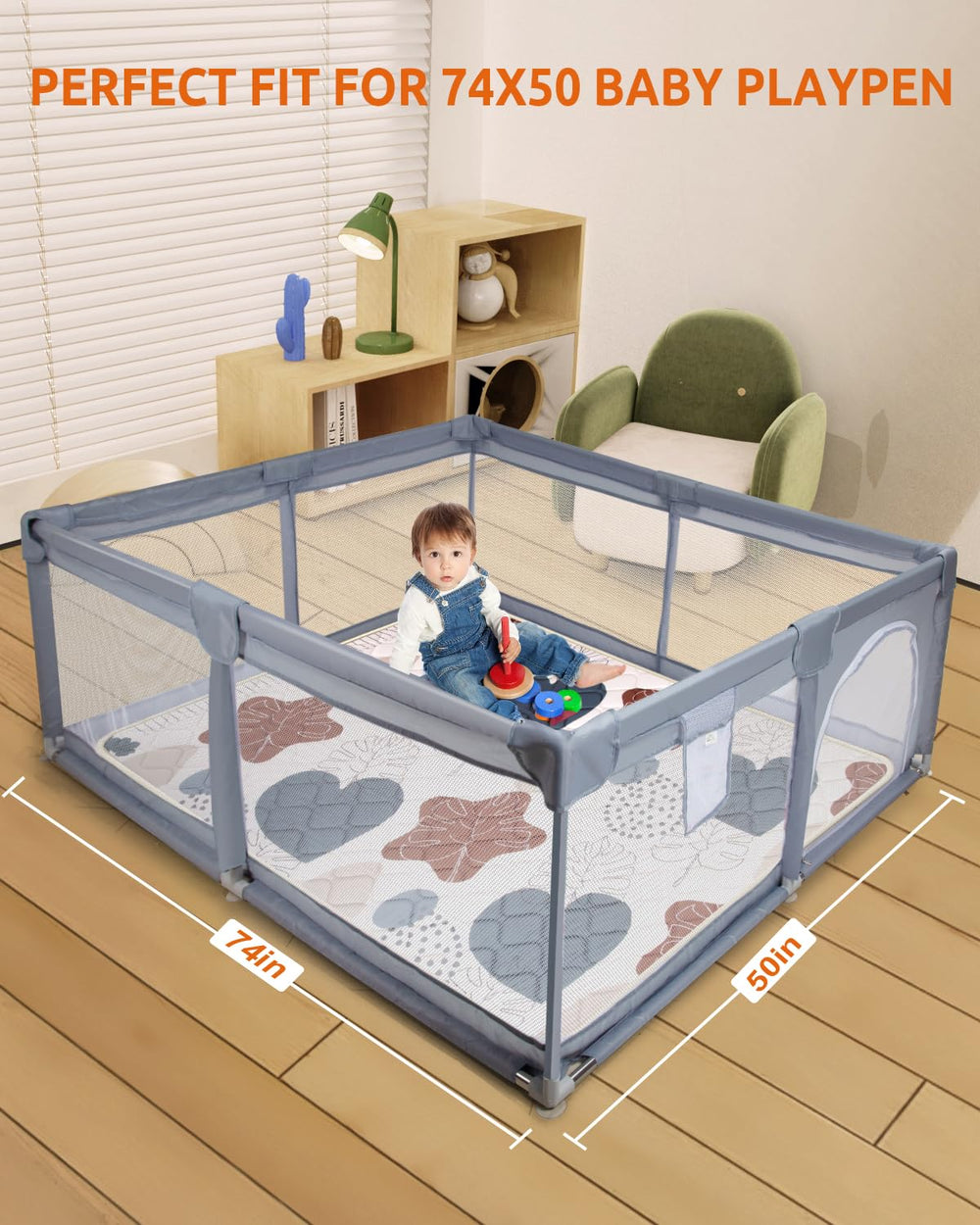 BICESTE foldable playpen mat for easy transport to nurseries, living rooms, and outdoors.