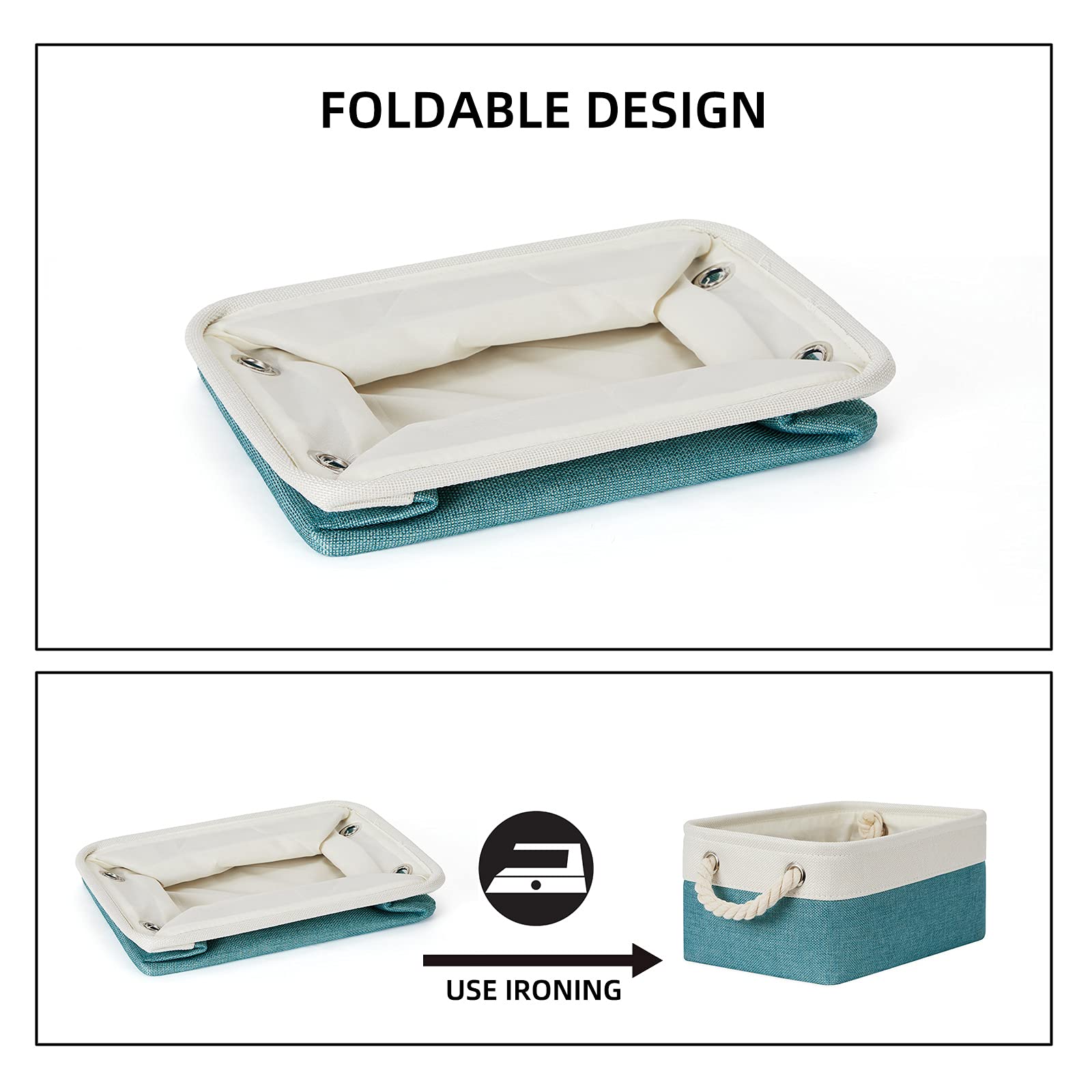 Bidtakay fabric baskets cotton rope handles for easy carrying and access.