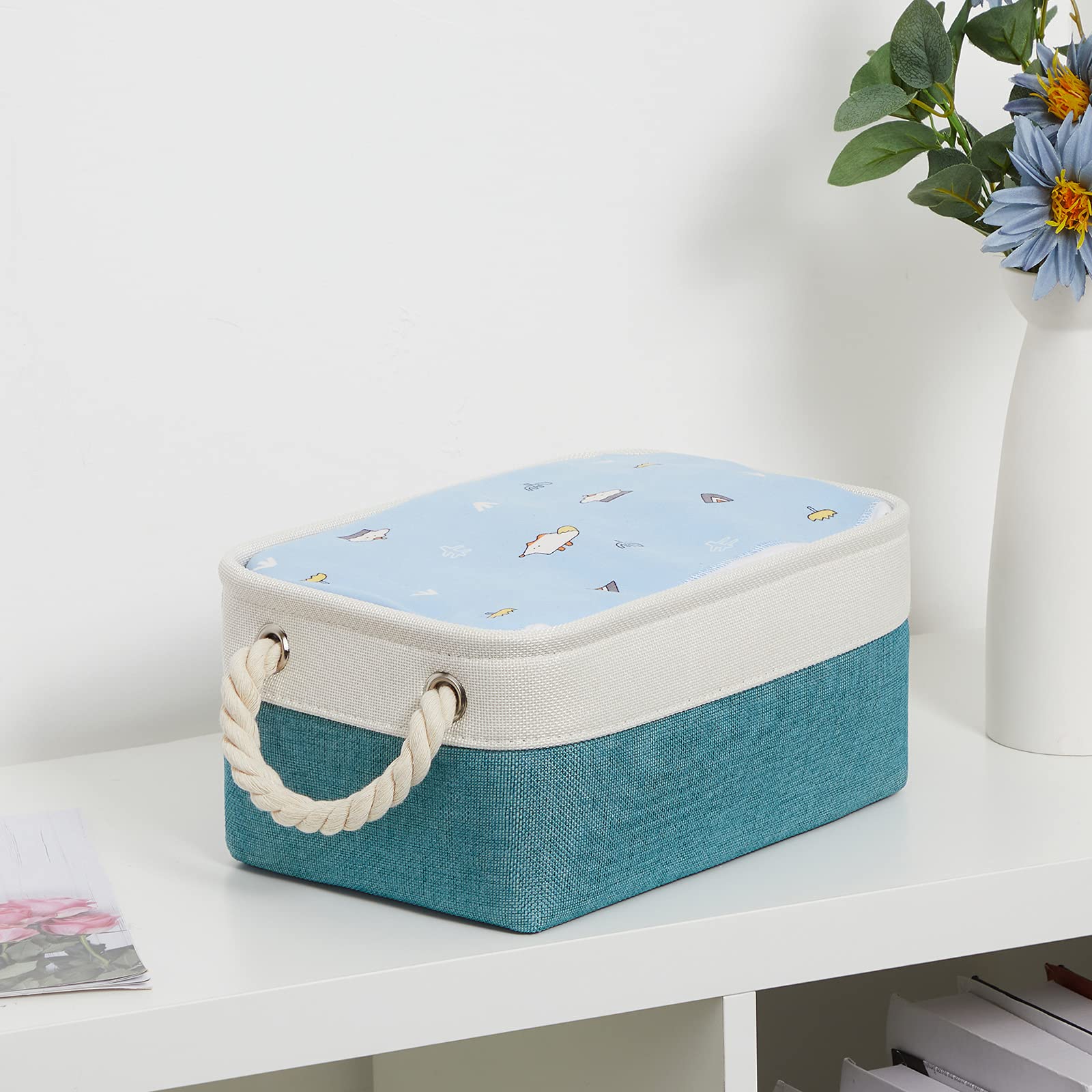 Bidtakay fabric baskets stand up for quick access on shelves.