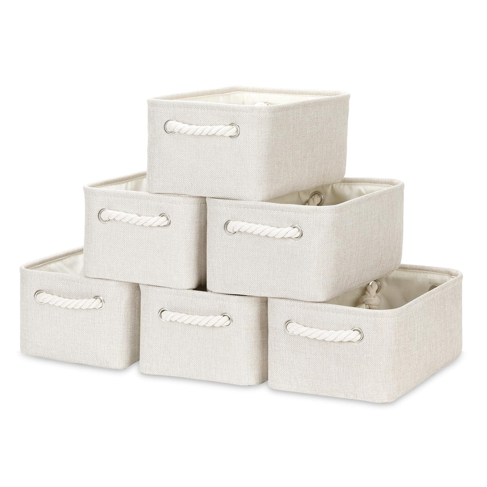 Bidtakay beige small storage baskets on shelf for tidy organization.