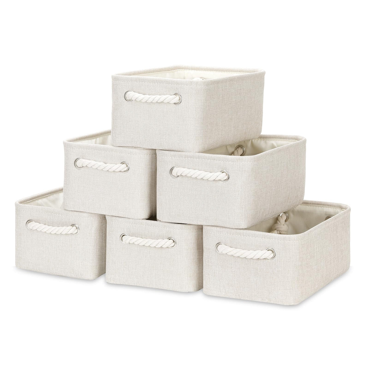 Bidtakay beige small storage baskets on shelf for tidy organization.