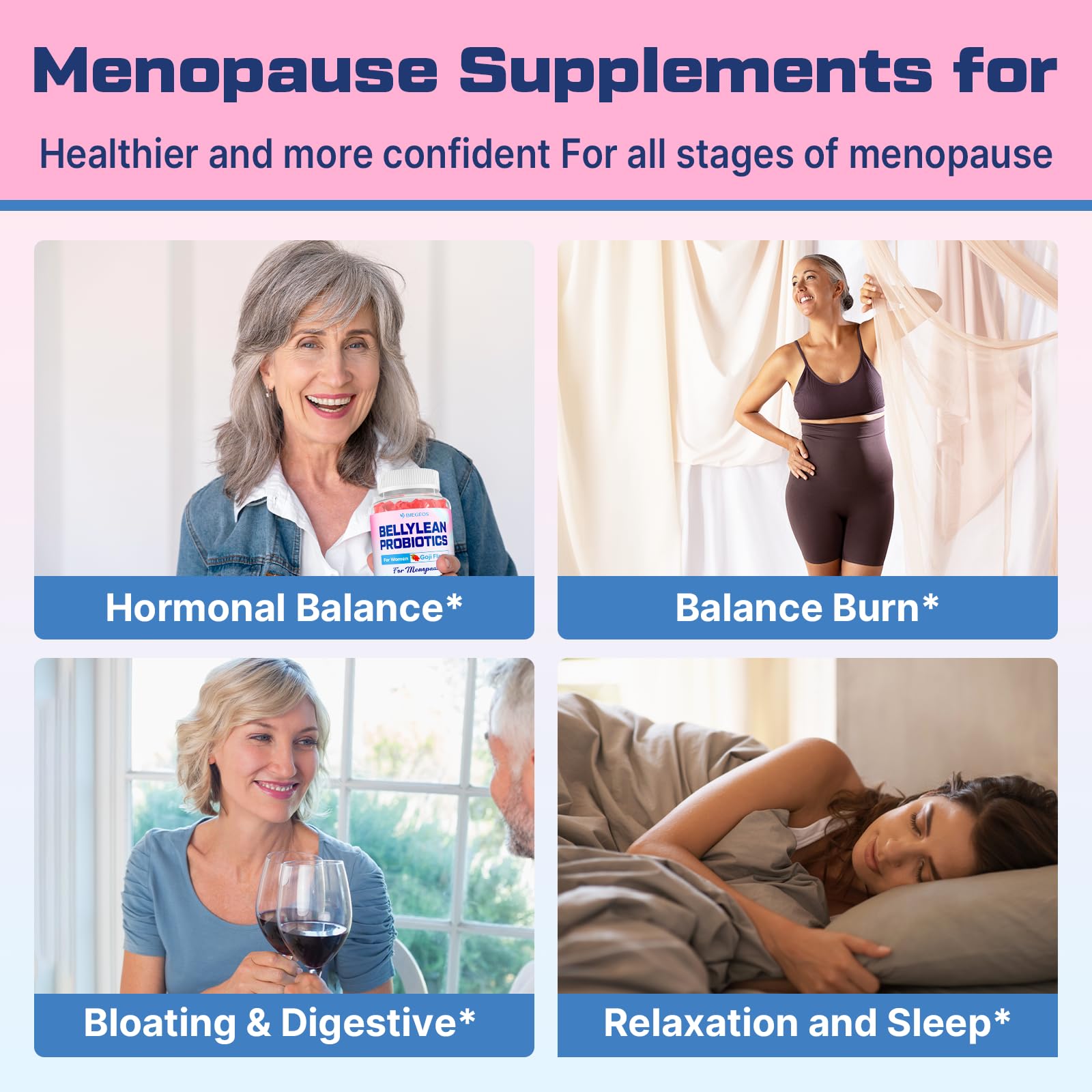 Biegeos menopause gummies box opened to reveal bite-sized chews.