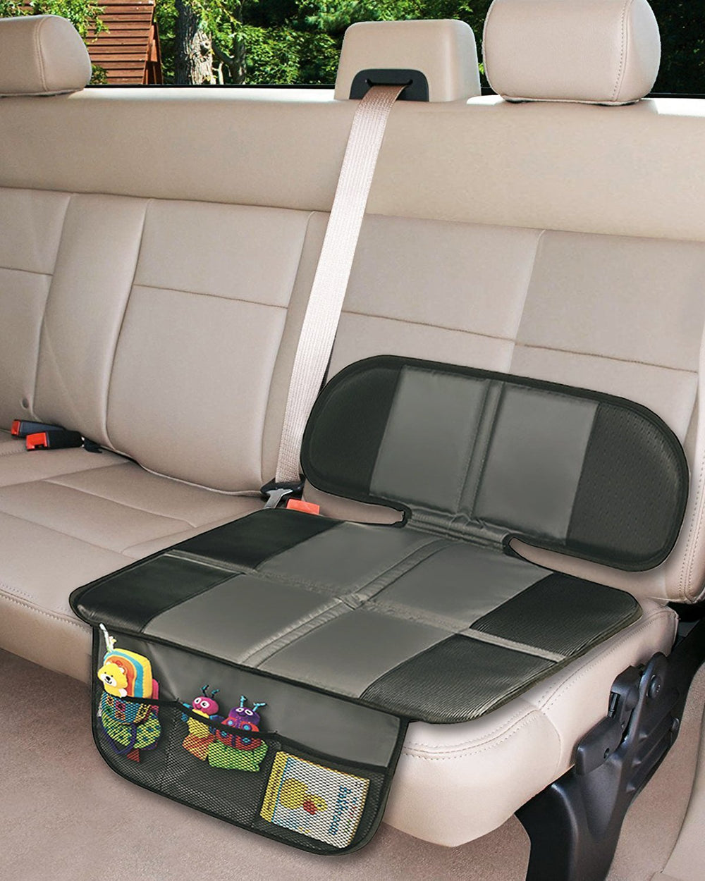 Big Ant car seat protector with non-slip mesh organizer in gray for infant seats