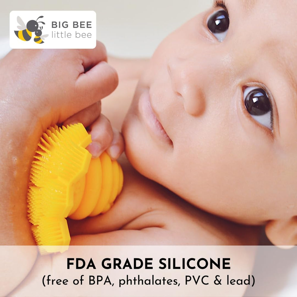 Big Bee ScrubBEE face-body image demonstrates safe silicone texture for delicate skin