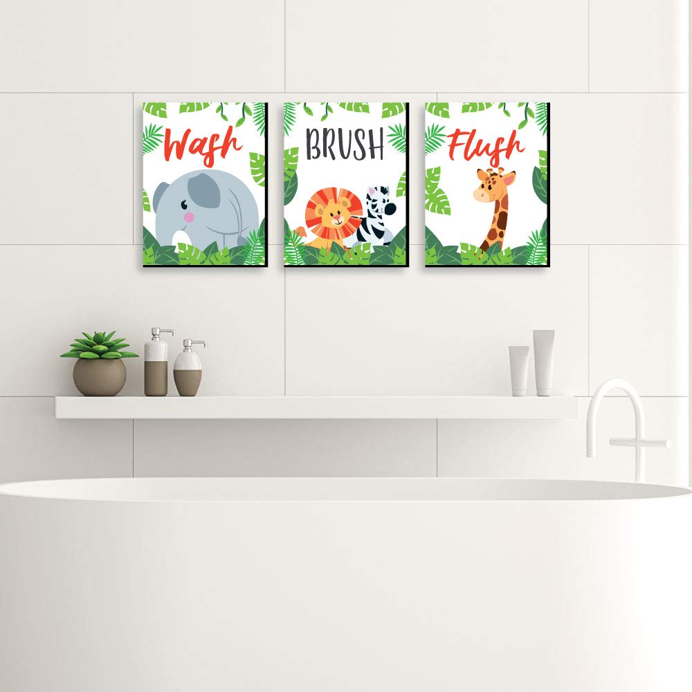 Big Dot of Happiness Jungle brush sign helps kids brush teeth with fun reminders.