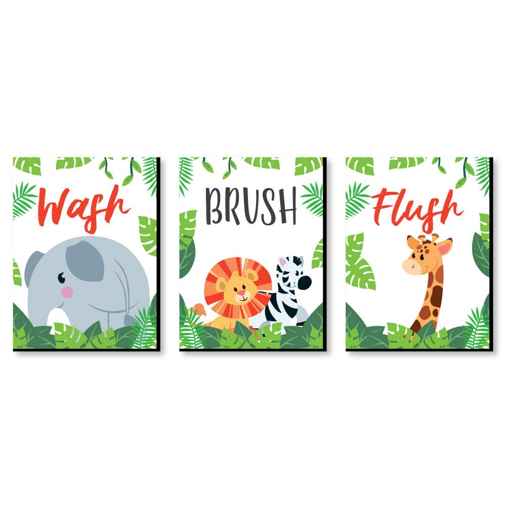 Big Dot of Happiness Jungle wash sign for kids' bathroom decor and routine reminders.