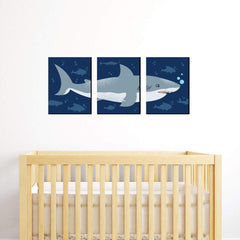 Big Dot of Happiness Shark Zone print 2 brings bold modern style to a kid's room.