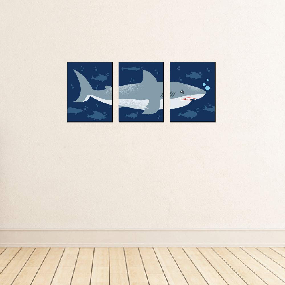Big Dot of Happiness Shark Zone print 3 brightens a playroom with friendly shark imagery.
