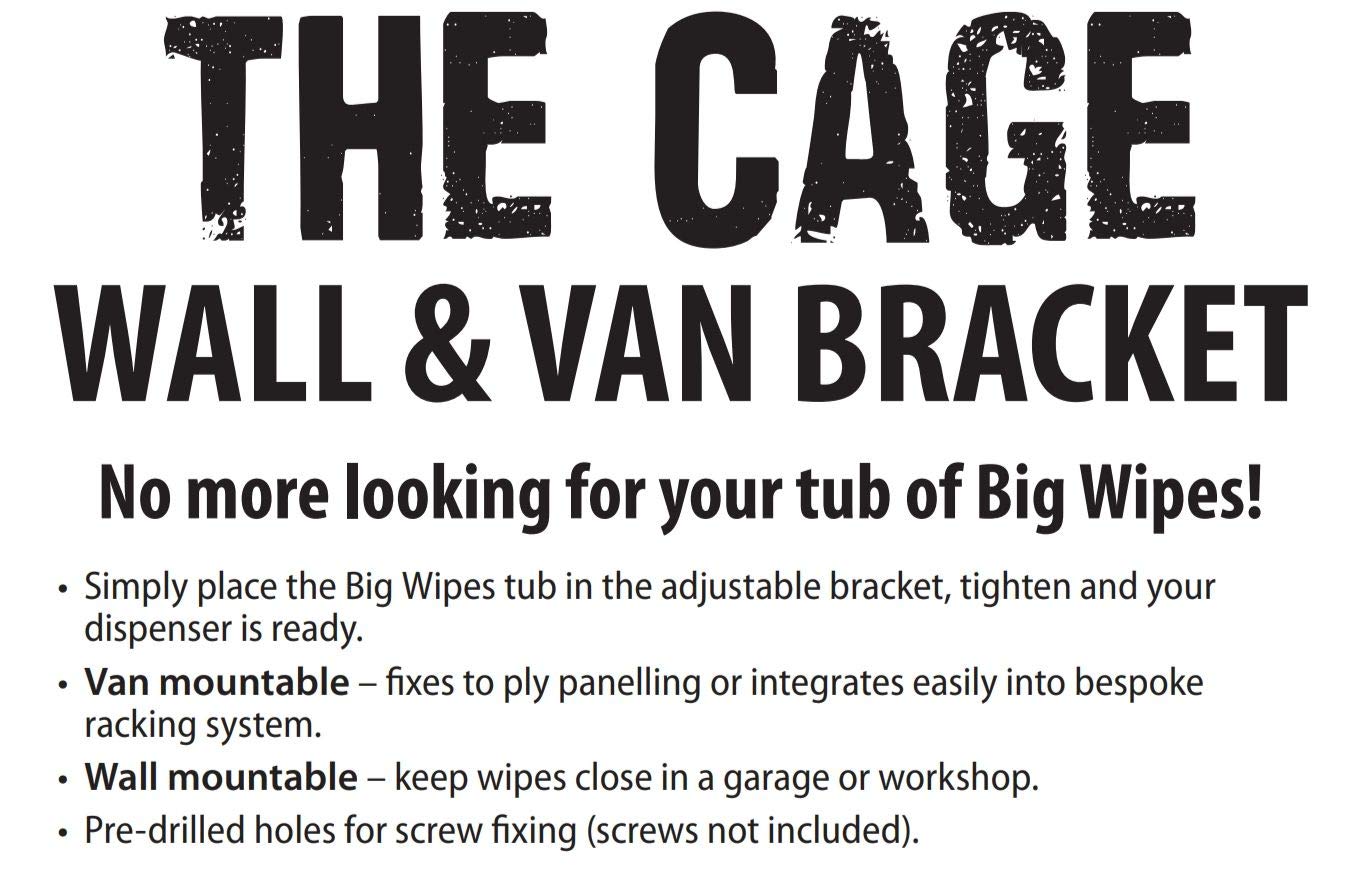BIG WIPES cage adjustable bracket close-up demonstrates versatile, one-handed dispensing.