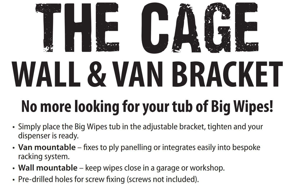 BIG WIPES cage adjustable bracket close-up demonstrates versatile, one-handed dispensing.