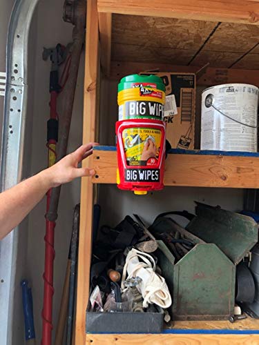BIG WIPES tub fits securely, reducing clutter on work surfaces.