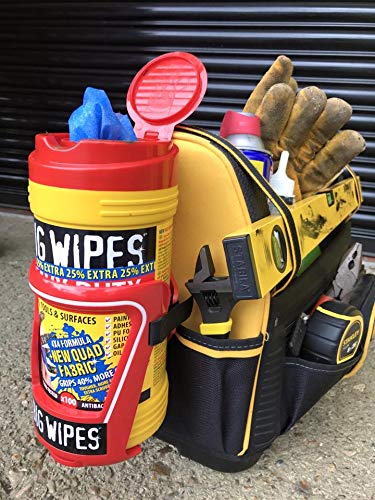 BIG WIPES cage wall mount in workshop keeps wipes at hand.