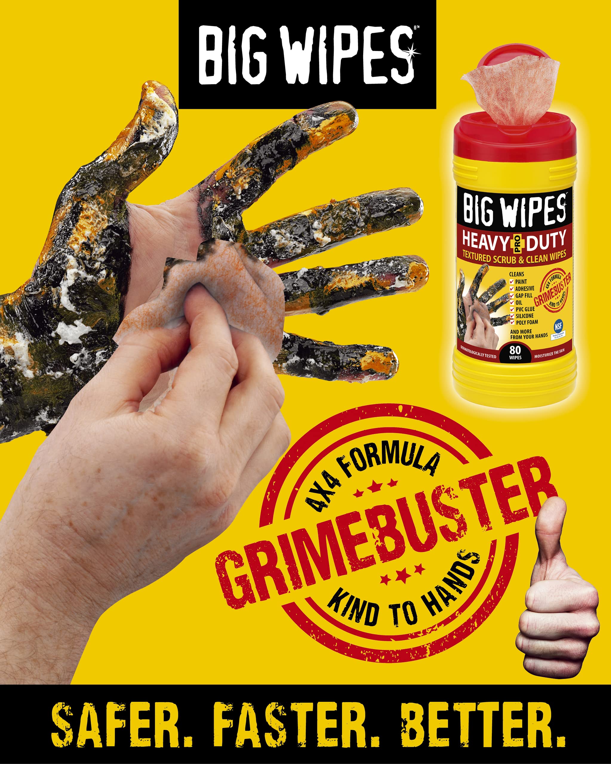 Big Wipes Red Top textured scrub side for stubborn grease and grime