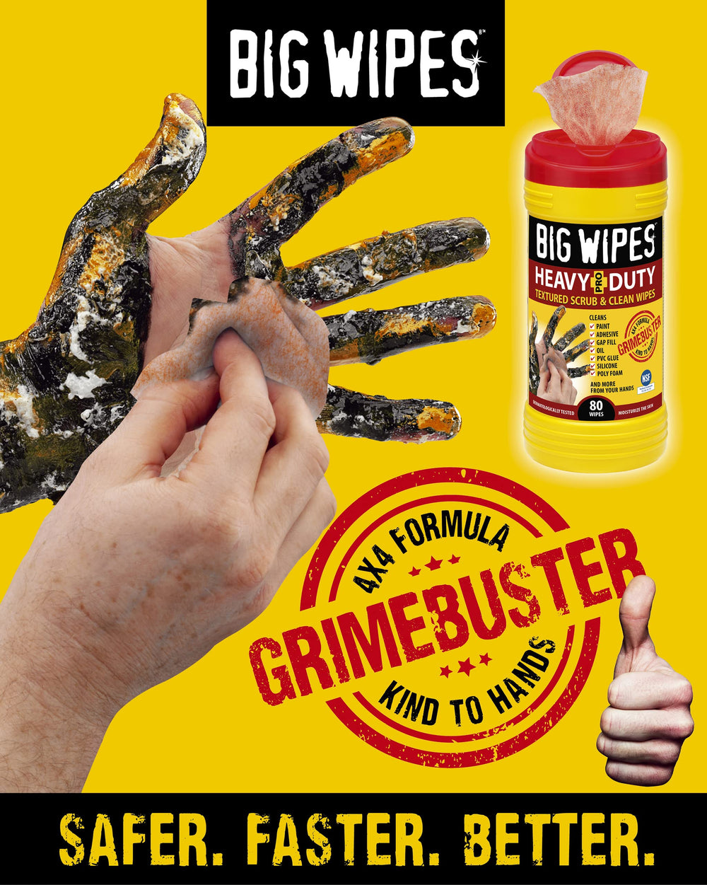 Big Wipes Red Top textured scrub side for stubborn grease and grime