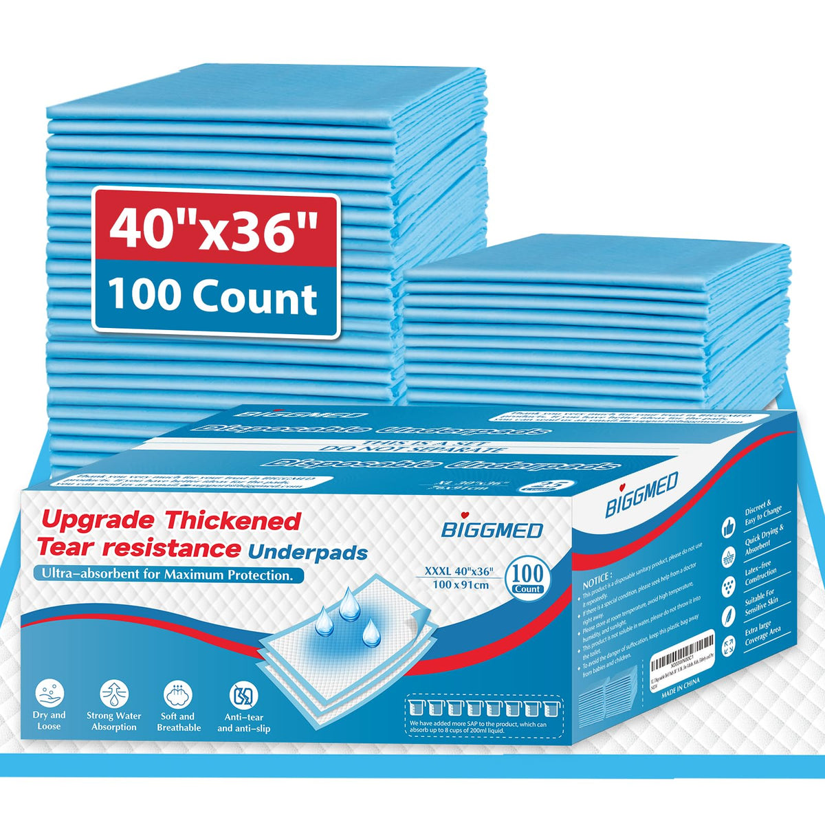 BIGGMED bed pad 36x40 top view offering full mattress protection.