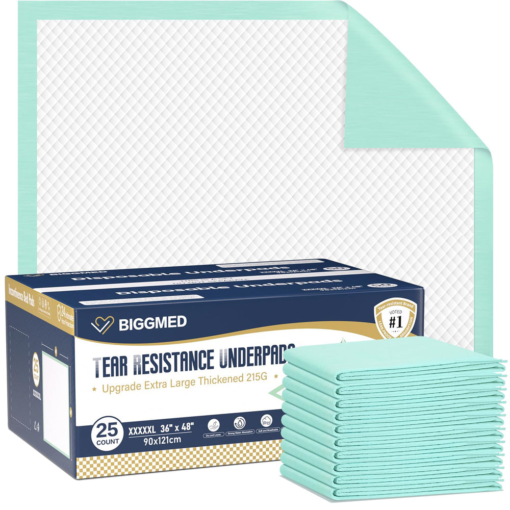 BIGGMED heavy-duty bed pad side view showing large coverage and tear-resistant surface.