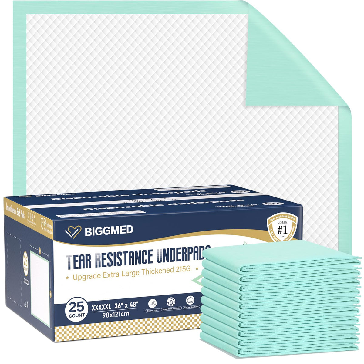 BIGGMED heavy-duty bed pad side view showing large coverage and tear-resistant surface.