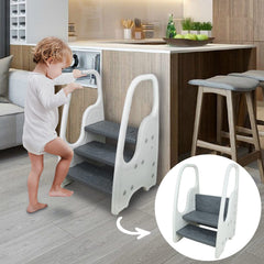 BIGOU toddler step stool with 3-step design provides safe reach to sinks.