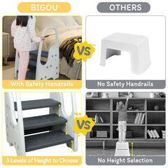 BIGOU toddler step stool with non-slip pads stays steady on floors.