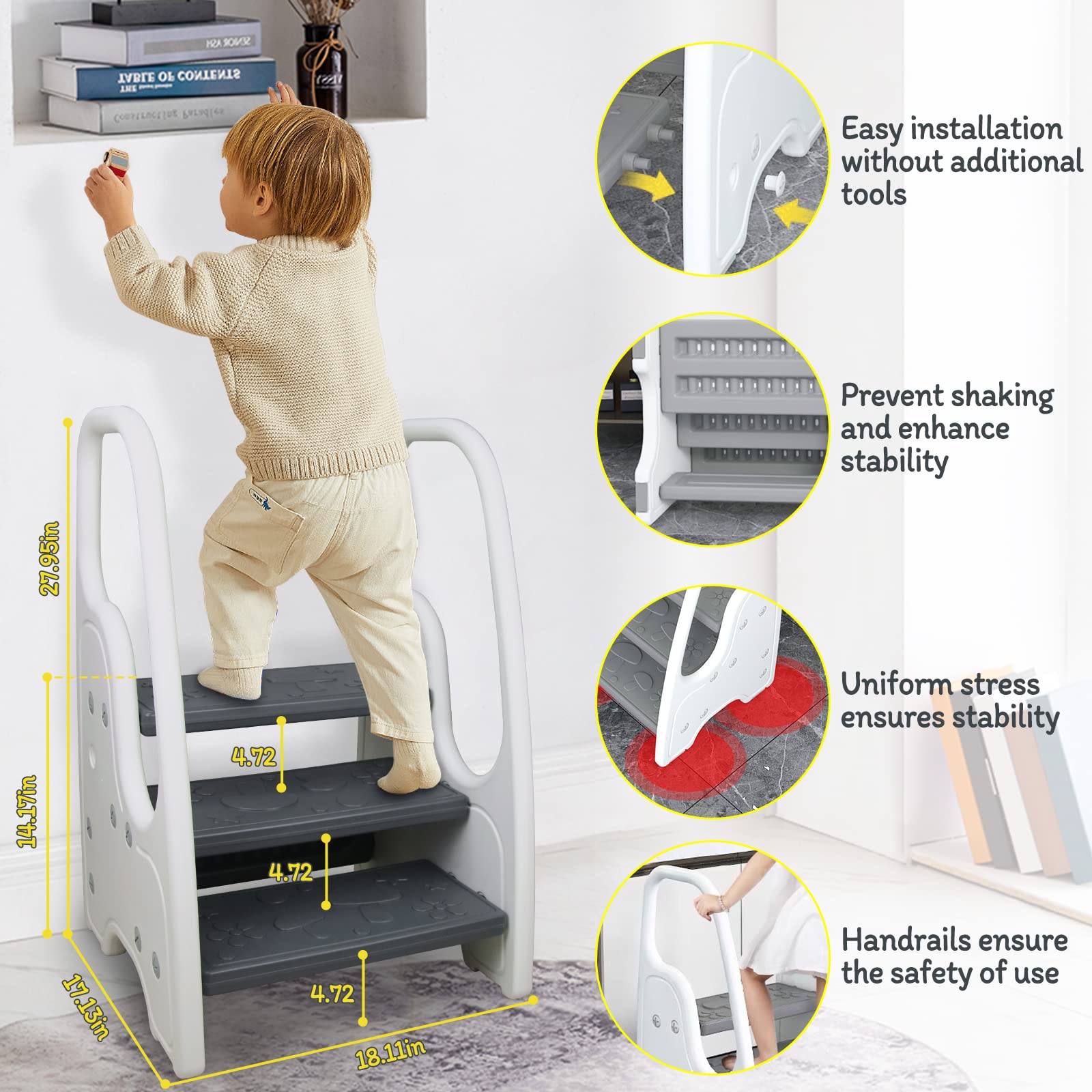 BIGOU sturdy base with 100 lb capacity supports growing toddlers.