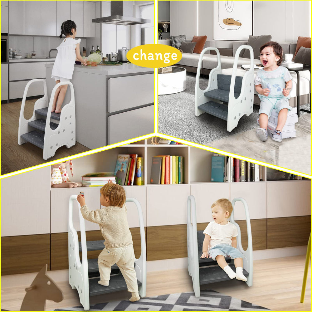 BIGOU toddler step stool with handles offers secure grip for climbing.